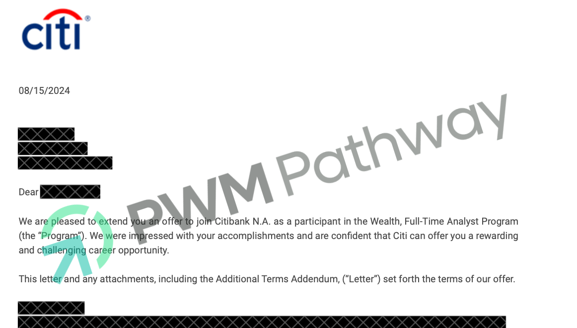 Student offer letter 1 from a top private bank